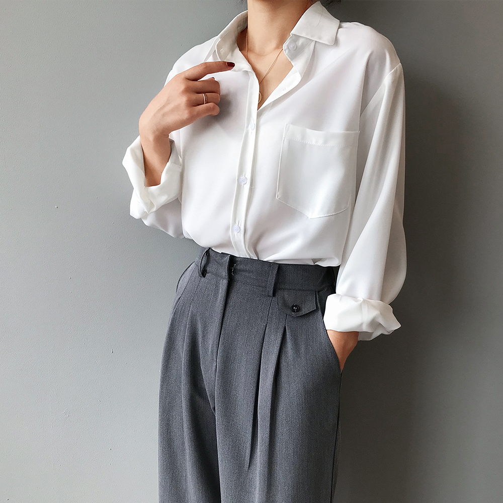 Casual Losse Satijnen Blouse Lange Mouwen voor Vrouwen