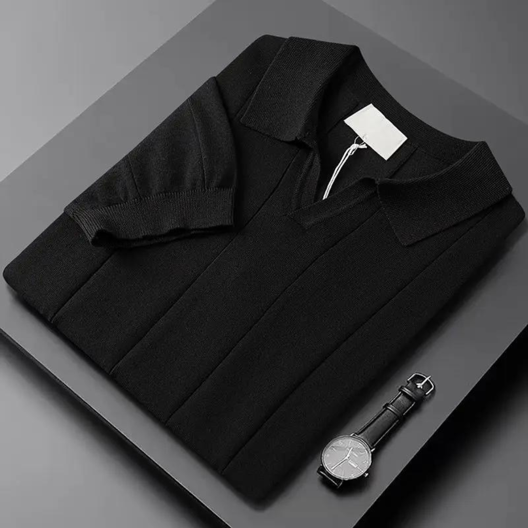 Geribbeld Katoenen Poloshirt Met Korte Mouwen Voor Mannen