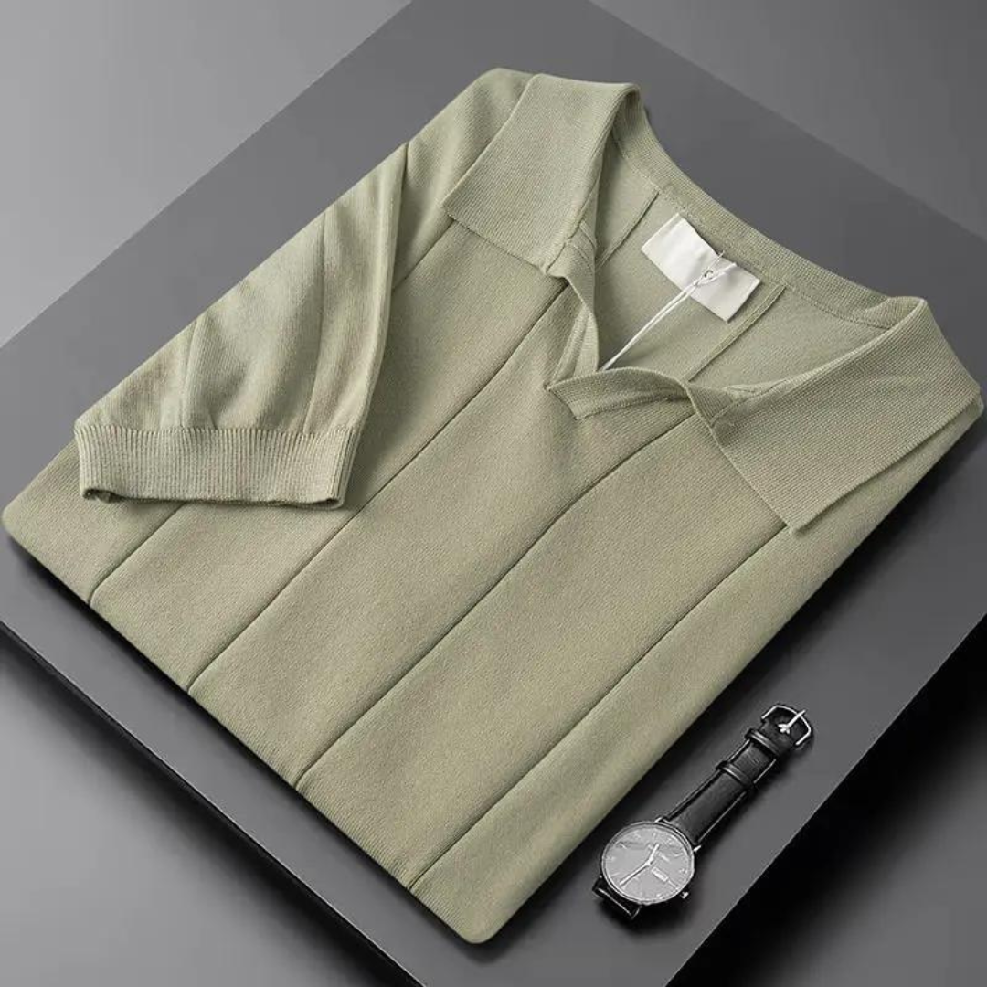 Geribbeld Katoenen Poloshirt Met Korte Mouwen Voor Mannen