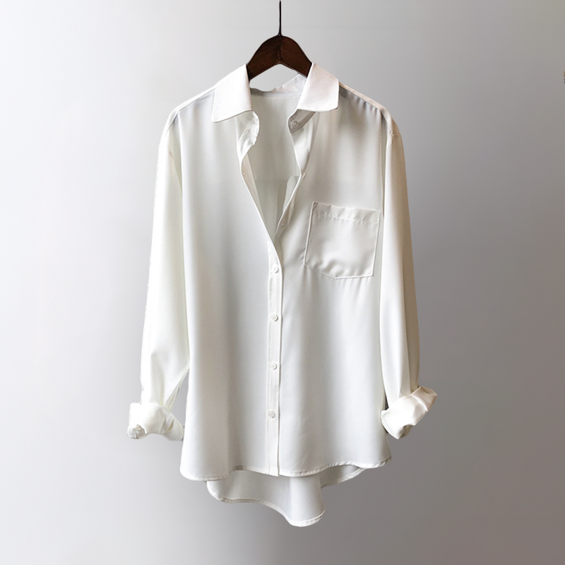 Casual Losse Satijnen Blouse Lange Mouwen voor Vrouwen
