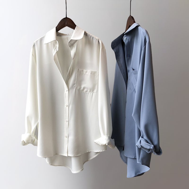 Casual Losse Satijnen Blouse Lange Mouwen voor Vrouwen