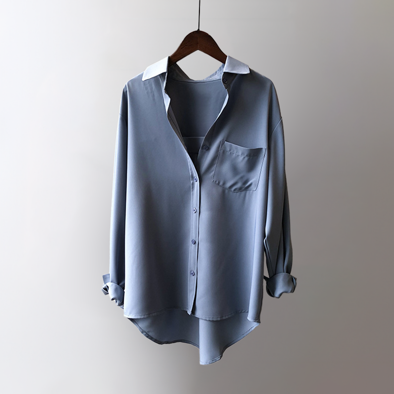 Casual Losse Satijnen Blouse Lange Mouwen voor Vrouwen