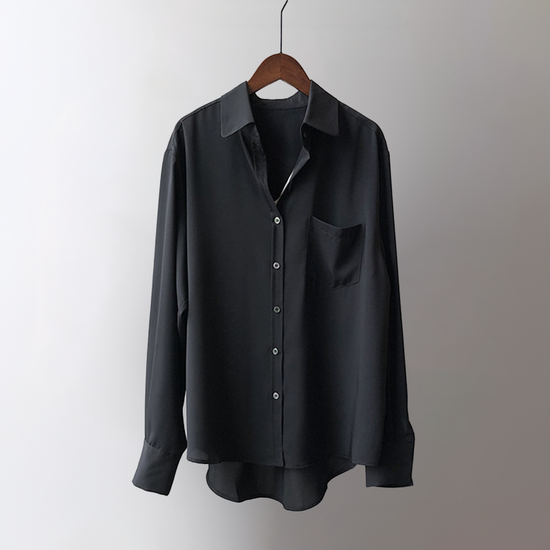 Casual Losse Satijnen Blouse Lange Mouwen voor Vrouwen