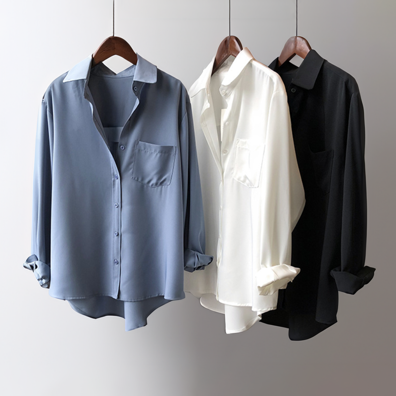 Casual Losse Satijnen Blouse Lange Mouwen voor Vrouwen