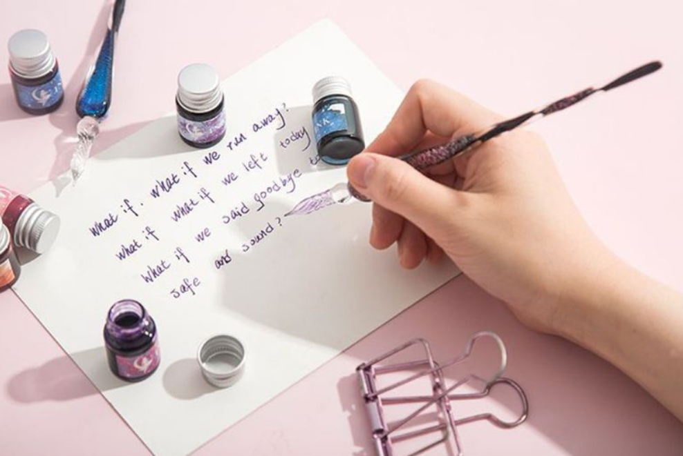 Kristalglas Penseel met Glitterpoeder Inkt Unieke Set